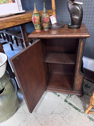 Zebra Rattan End Table with Storage and Side Magazine Holders