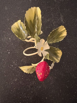 vintage Candlestick with yellow candle and wire strawberry decorative ringring
