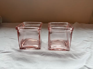 square pink votive with white candle (set of 2)