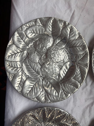 Pewter plates (set of 4) with strawberry and cherry pattern