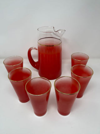 Red Blendo Pitcher & 6 Glasses