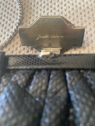 Judith Leiber Black Snakeskin Clutch w|Art Deco Crystal Clasp