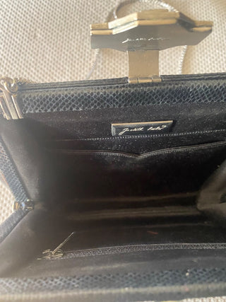 Judith Leiber Black Snakeskin Clutch w|Art Deco Crystal Clasp