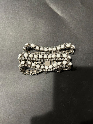 Milkstone & Rhinestone Cuff Bracelet
