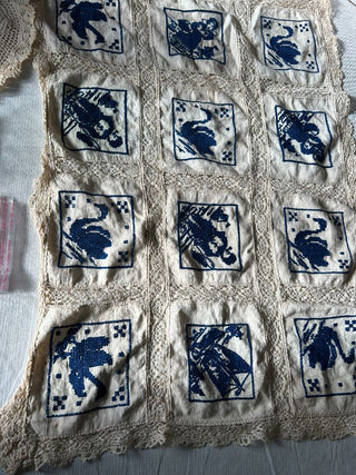 Embroidered Blue & White Table Runner