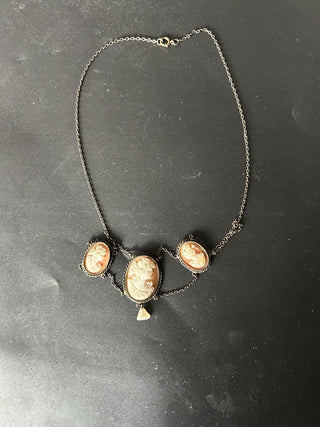 3 Cameo Choker Neclace w/Pearl Drop