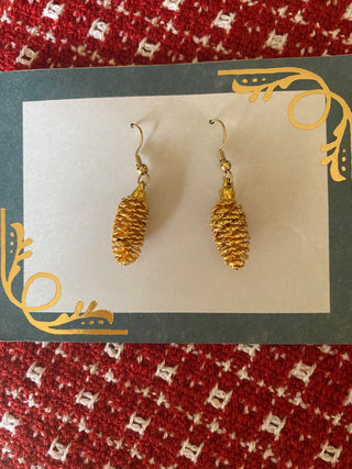 Pine Cone Gold Earrings-pierced
