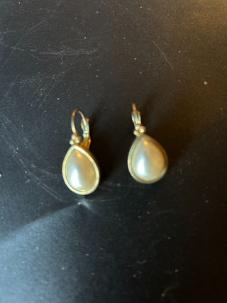 Faux Pearl Earrings. Bezel set