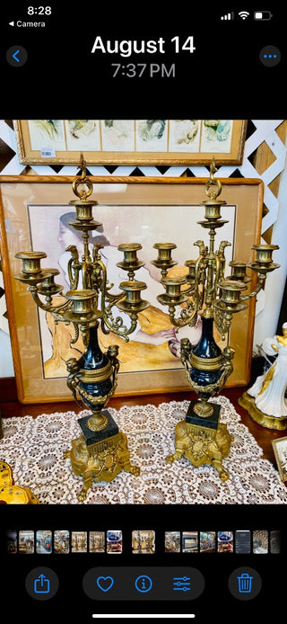 Brevettato  27” PAIR Vintage Candleabras w Snuffers