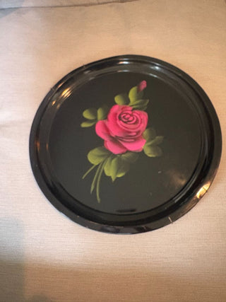 black Flowered metal tray w hangar