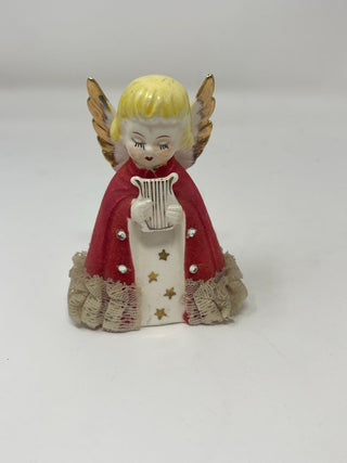 Vintage Porcelain Flocked Angel - Harp