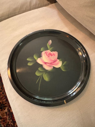 black Flowered metal tray w hangar