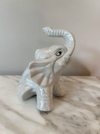 Iridescent Glazed Ceramic Sitting Elephant Figurine