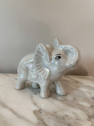 Iridescent Glazed Ceramic Standing Elephant Figurine