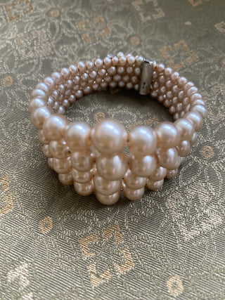 Vtg Faux Pearl Cuff Bracelet-4 Strand-ty
