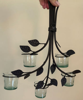 5 candle leaf hanging votive metal