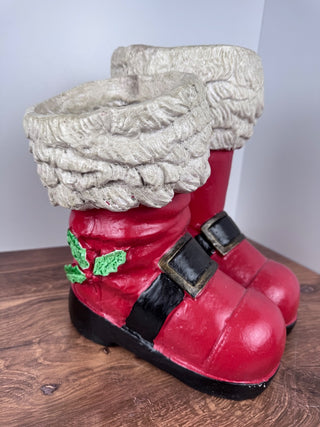 12” Ceramic Santa Boots with Buckles | Plant Holder
