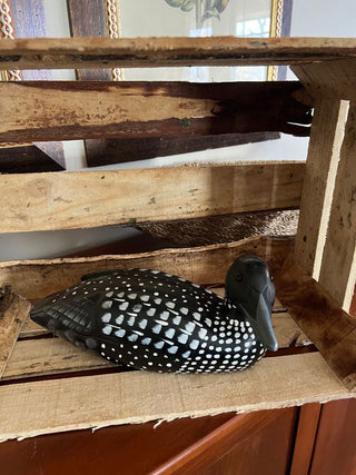 Black and White Wood Carved Loon Decoy