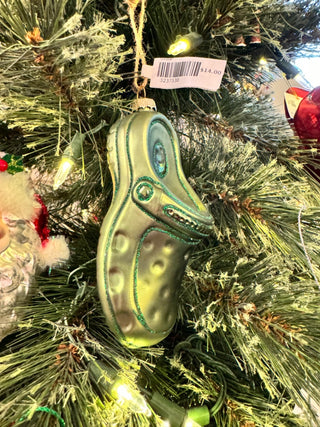 Green Hand-Painted Glass Garden Clog Ornament with Glitter