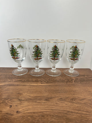 Set of 4 Spode Pedestal Goblets