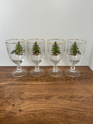 Set of 4 Spode Pedestal Goblets