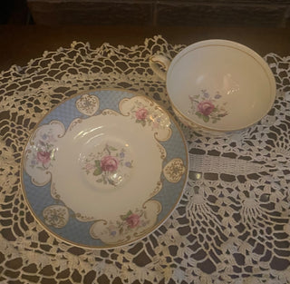 Vtg Myott Staffordshire Rose Blue Tea Cup and Saucer Set