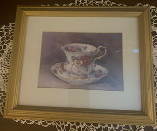Pansy Teacup by Barbara Mock-Gold Framed