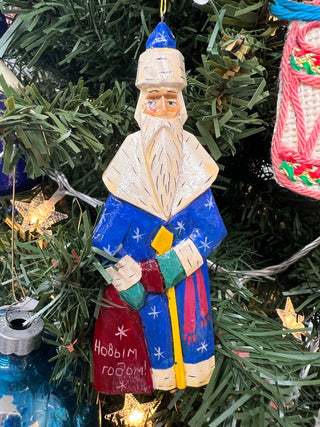 Blue St. Nicholas - Russian Hand Painted Wood Orn