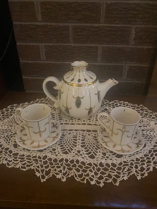 Partylite (set of 5) Teapot, Cups & Saucers Votive Candle Holders-ty