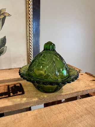 Green Glass Dish with Lid