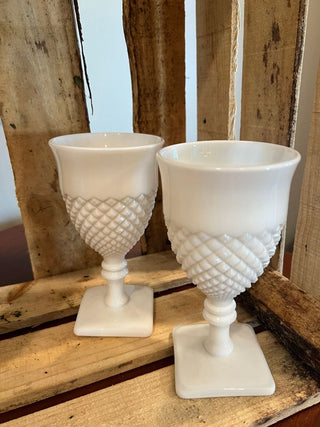 Set of Two (2) Milk Glass Goblets