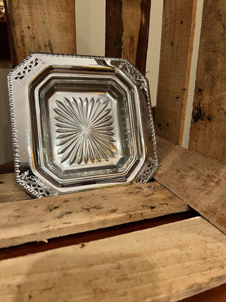 Silver Etched Trinket Tray with Glass Insert