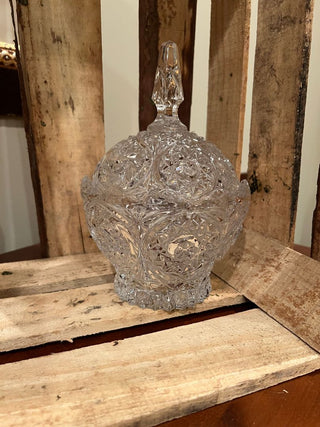 Etched Glass Jar on Pedestal with Lid