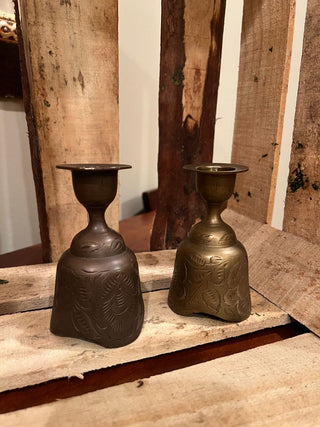 Engraved Brass Bell Candle Holder