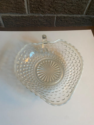 Vtg Moonstone Opalescent Hobnail Glass Bowl with Handle