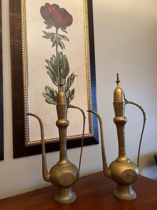 Pair of Brass Indian Ewer Pitchers