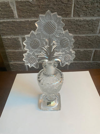 Vtg Belmont Pressed Glass Perfume Bottle w\Sunflower Stopper