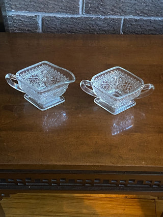 Vtg Indian Glass Tiara Diamond Cream and Sugar Set