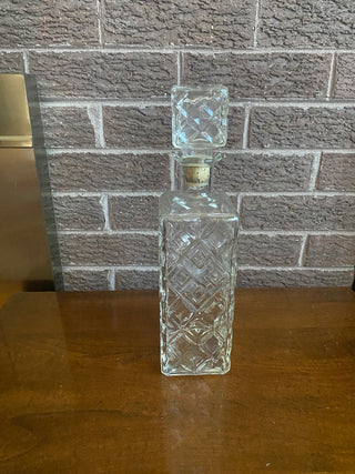 Vtg Diamond Pattern Glass Decanter with Stopper