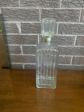 Vtg Ribbed Pattern Glass Decanter with Stopper