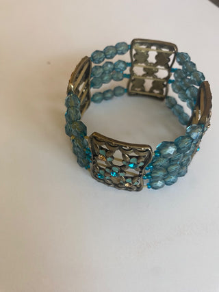 Aqua Beaded & Floral Stretch Bracelet-ty