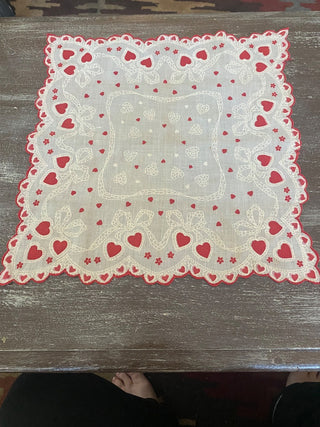 Vtg Handkercheif-Red Hearts-ty