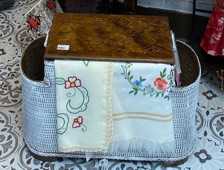 Vtg Wicker Magazine and Storage Bin with Wood Lid