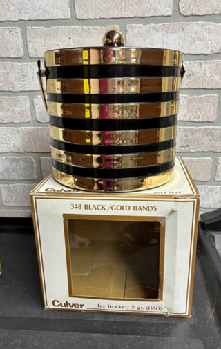 Vintage Culver Gold & Black Stripe Ice Bucket #169