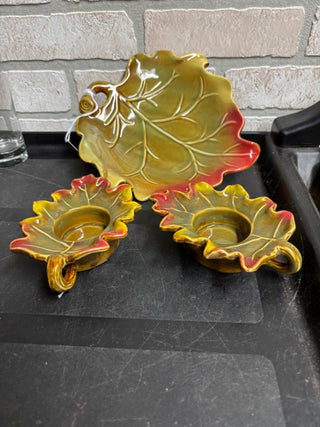 Leaf Pattern Serving Dish & Candle Holders (3 PC )#168
