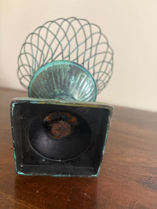 verdigris wire basket vase