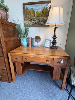 Mission Style 3 Drawer Oak Desk 43Wx26Dx30H