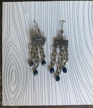 Silver Dangle Chain Bead Earrings-ty