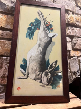 Rabbit Gouache Painting in Frame