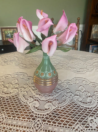 Pink and Green Vase with Calla Lilies